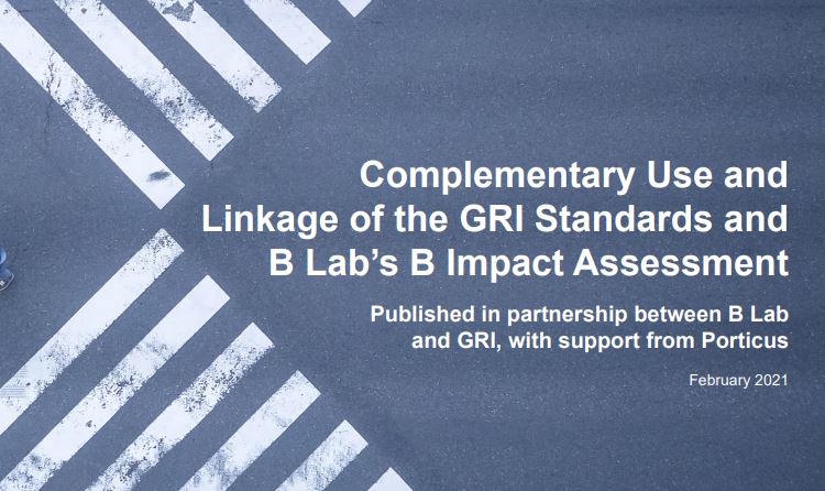 Report cover for GRI and B Lab linkages report